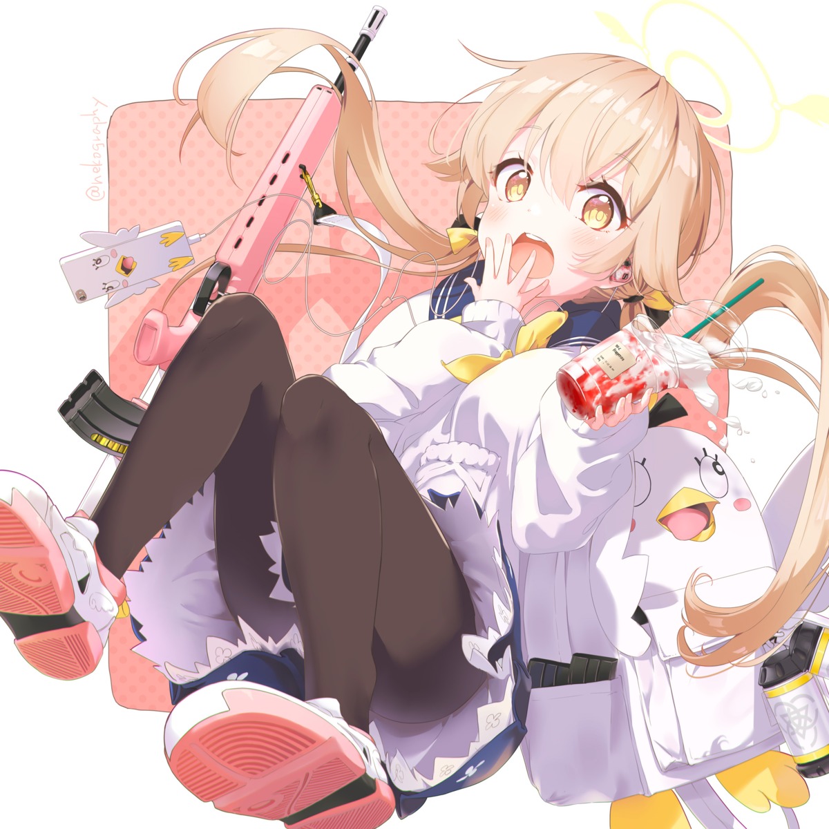 ajitani_hifumi, blue_archive, gun, halo, minase_yuki, pantyhose, seifuku, skirt_lift