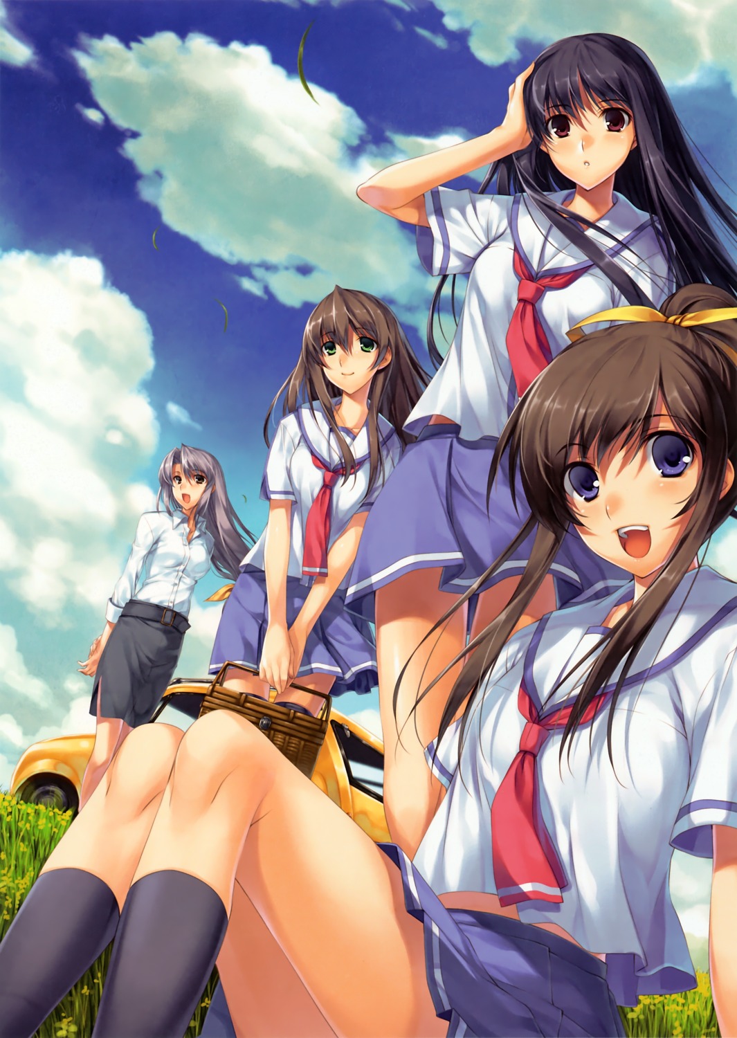 hagure_keg, itou_hinako, miyazawa_midori, natsu_no_ame, segawa_rikako, seifuku, shinooka_misa