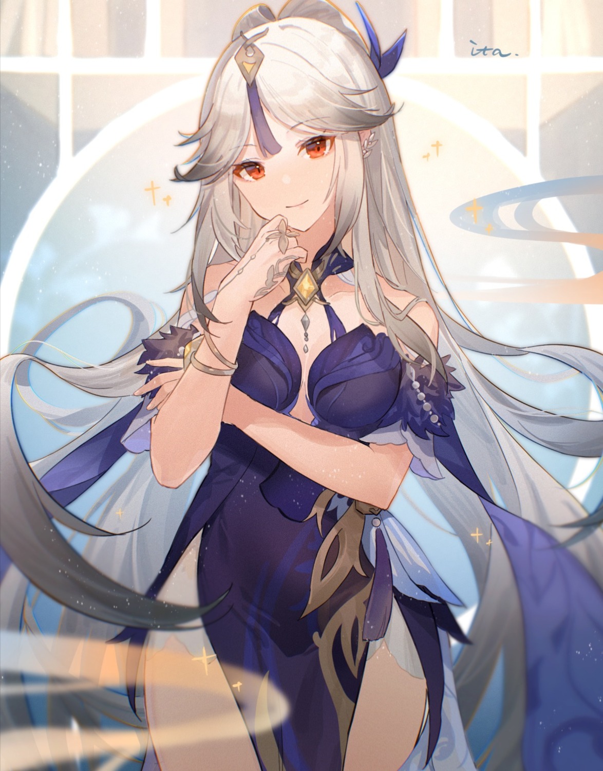 asian_clothes, cleavage, genshin_impact, itsia, ningguang