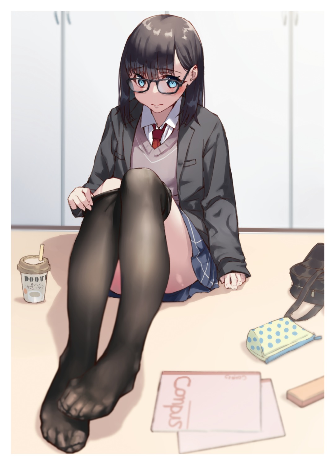 digital_version, feet, jonsun, megane, pantyhose, seifuku, skirt_lift, sweater