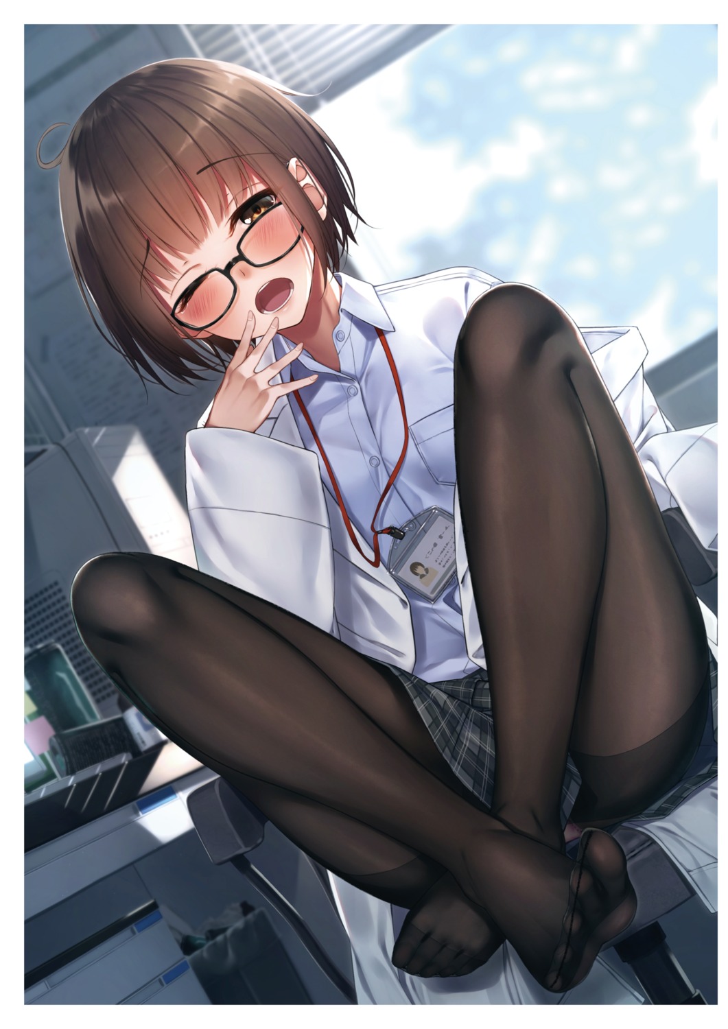 digital_version, megane, pantyhose, rerrere, seifuku, skirt_lift