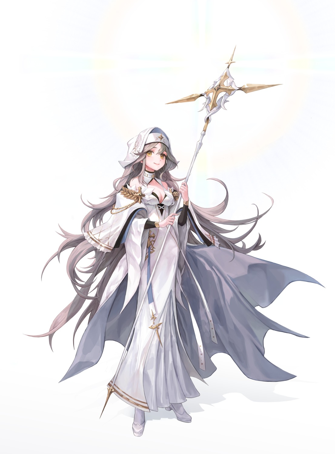 cleavage, dora_(garyeong), heels, nun, weapon