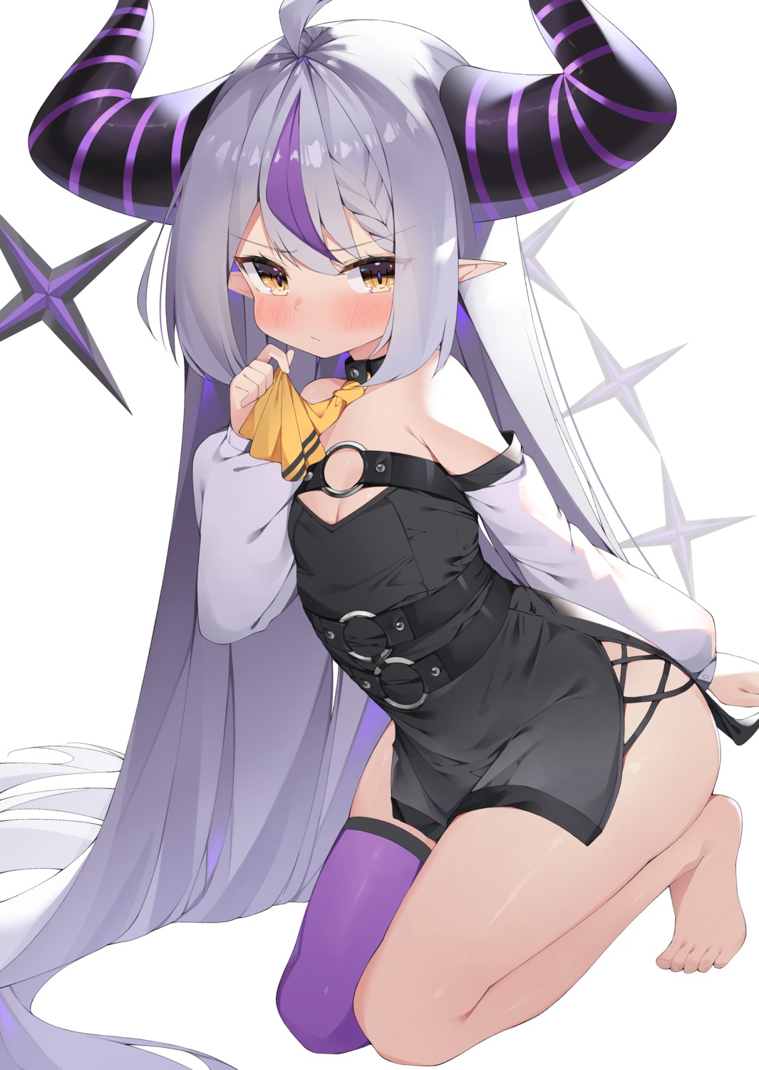 avant_garde_(artist), cleavage, dress, hololive, horns, la+_darknesss, pointy_ears, tail