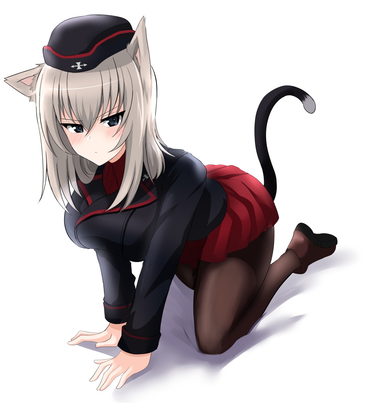 aikir_(jml5160), animal_ears, girls_und_panzer, itsumi_erika, nekomimi, pantyhose, tail, uniform
