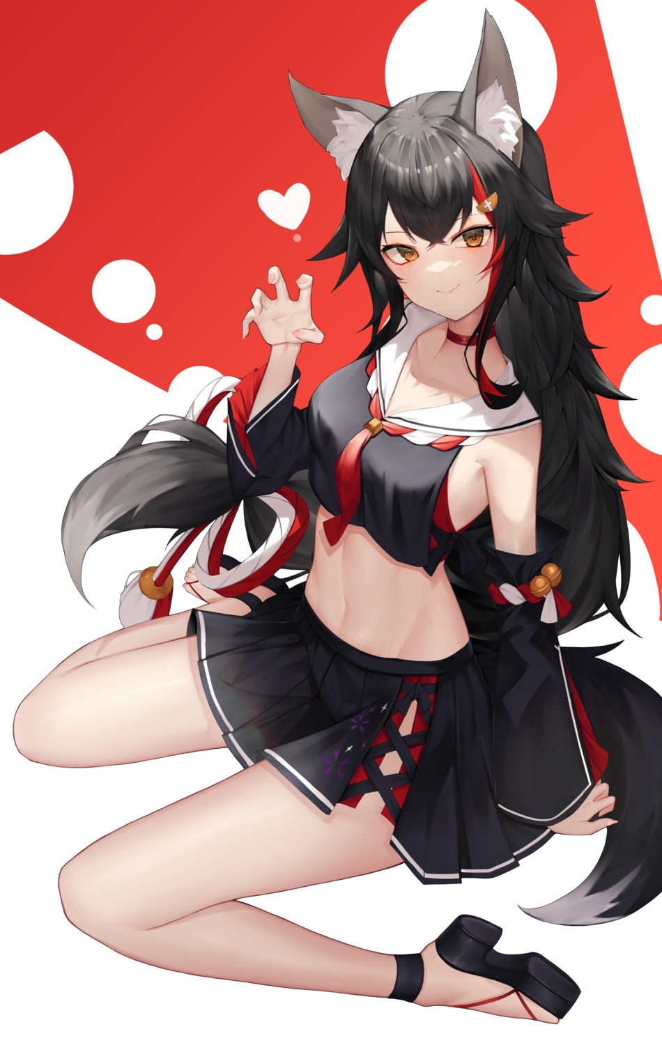animal_ears, aoria, hololive, hololive_gamers, ookami_mio, seifuku, tail