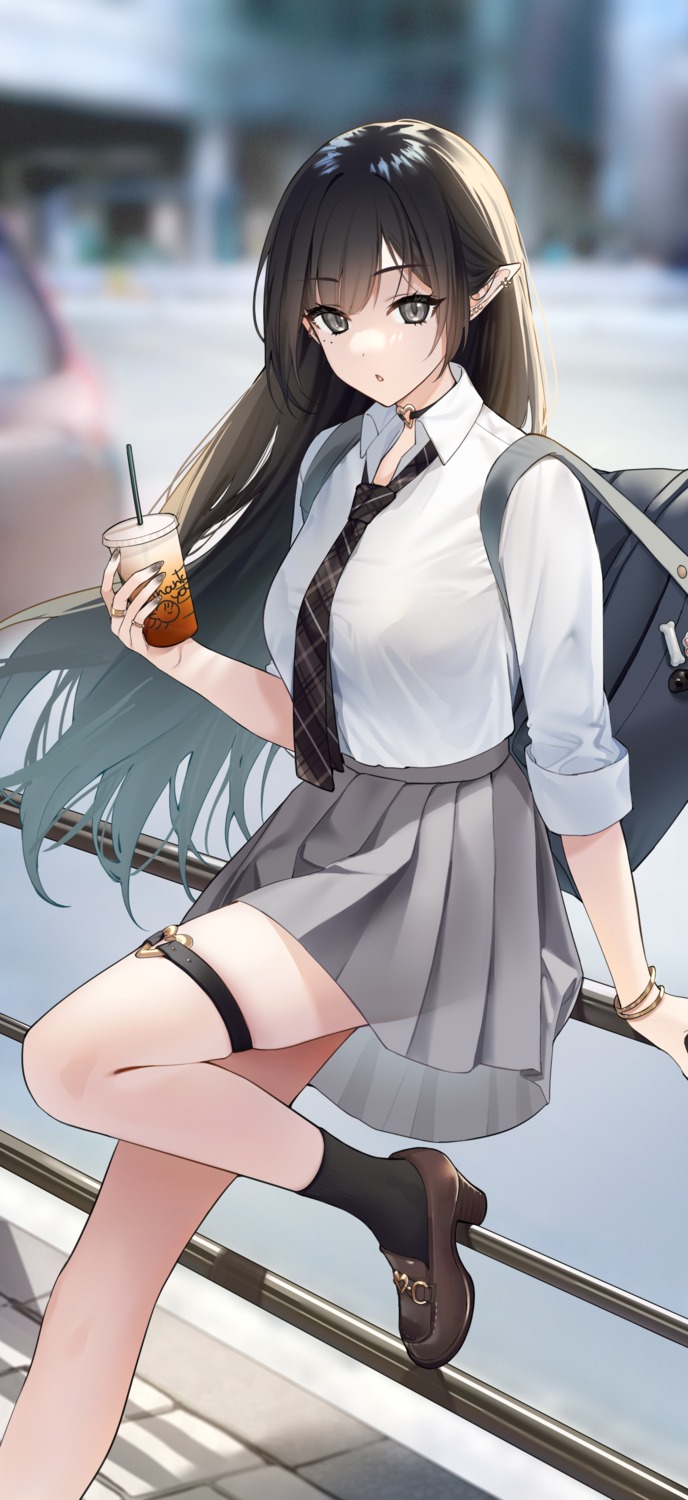 bra, elf, garter, pointy_ears, see_through, seifuku, sino42