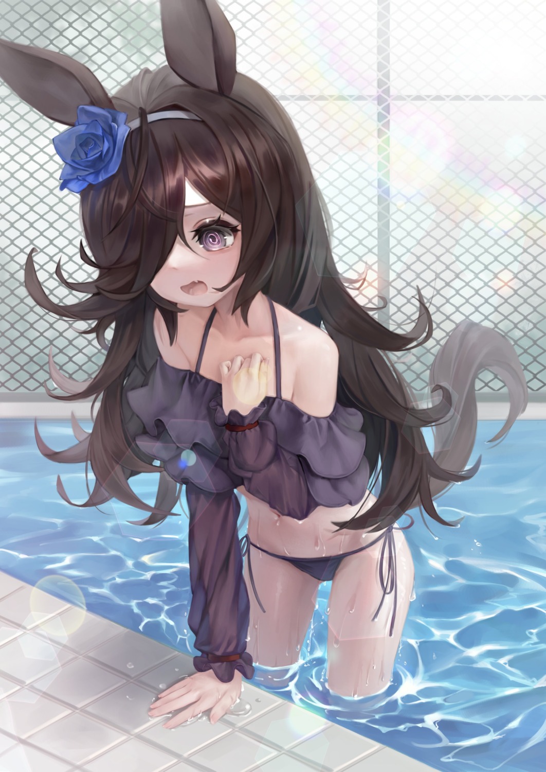 animal_ears, bikini, rice_shower_(umamusume), swimsuits, tail, uma_musume_pretty_derby, wet, whonyang