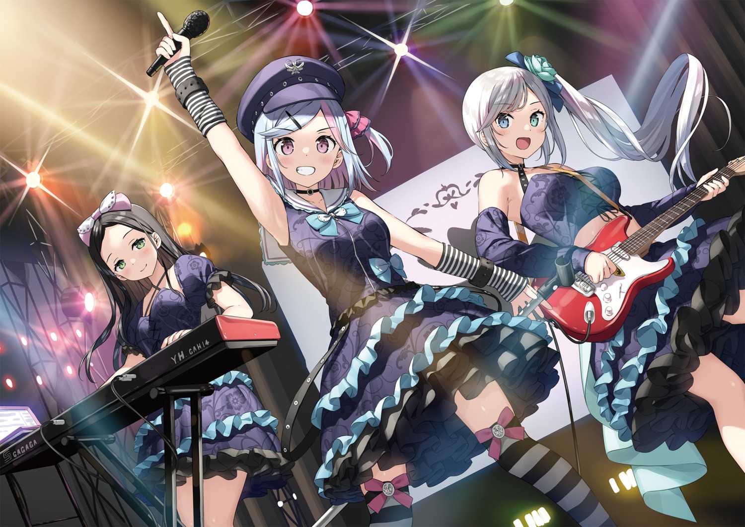 guitar, henjin_no_salad_bowl, heterochromia, kantoku, kinoshita_noa, livia_do_udis, thighhighs, uniform, yumisashi_asumi