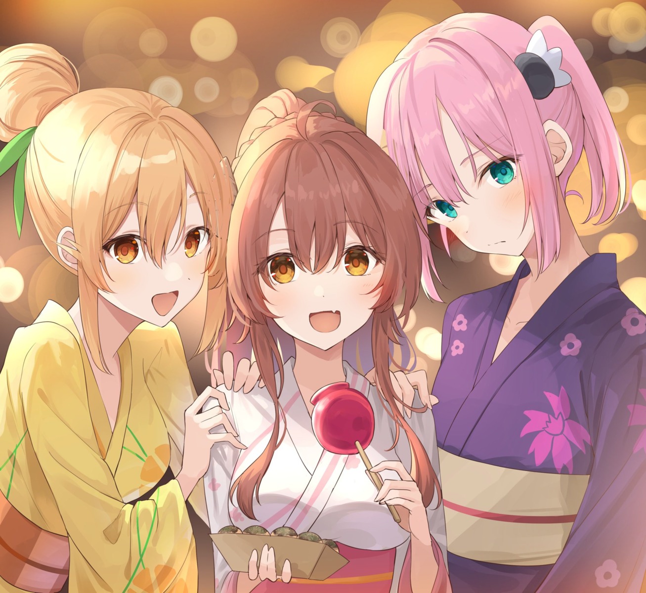 chiyoda_momo, hinatsuki_mikan, kanaria_hisagi, machikado_mazoku, yoshida_yuuko_(machikado_mazoku), yukata