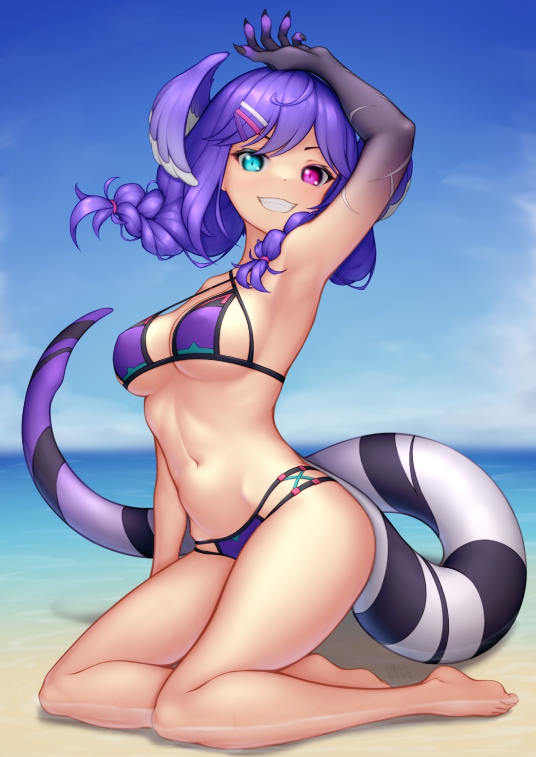 bikini, erect_nipples, heterochromia, nijisanji, nijisanji_en, nitrus, selen_tatsuki, swimsuits, tail, wet, wings