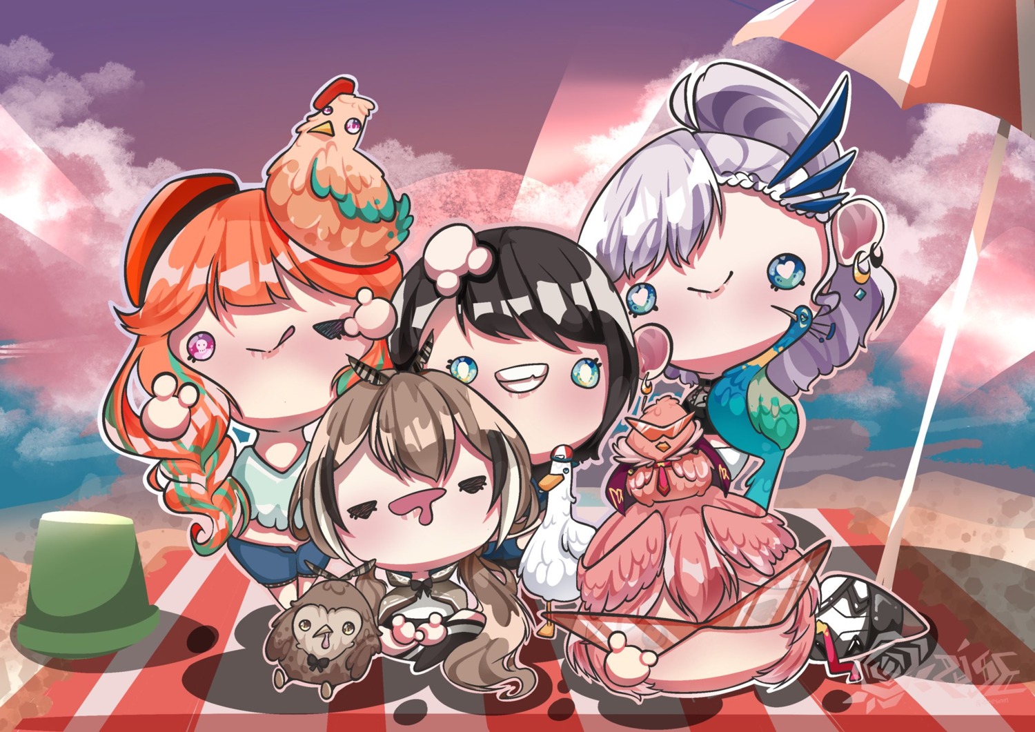 chibi, hololive, hololive_english, hololive_indonesia, megane, nanashi_mumei, oozora_subaru, pavolia_reine, rosesiames, takanashi_kiara, takane_lui, wings