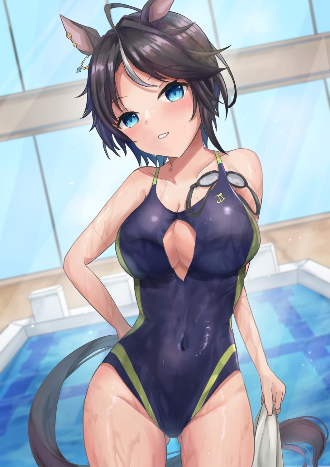 animal_ears, cleavage, fuji_kiseki_(umamusume), swimsuits, tail, uma_musume_pretty_derby, waity_awa, wet