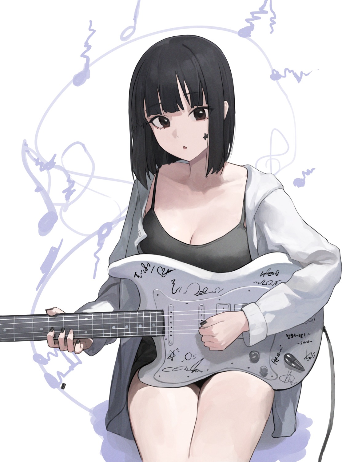 cleavage, guitar, mac_star, sketch