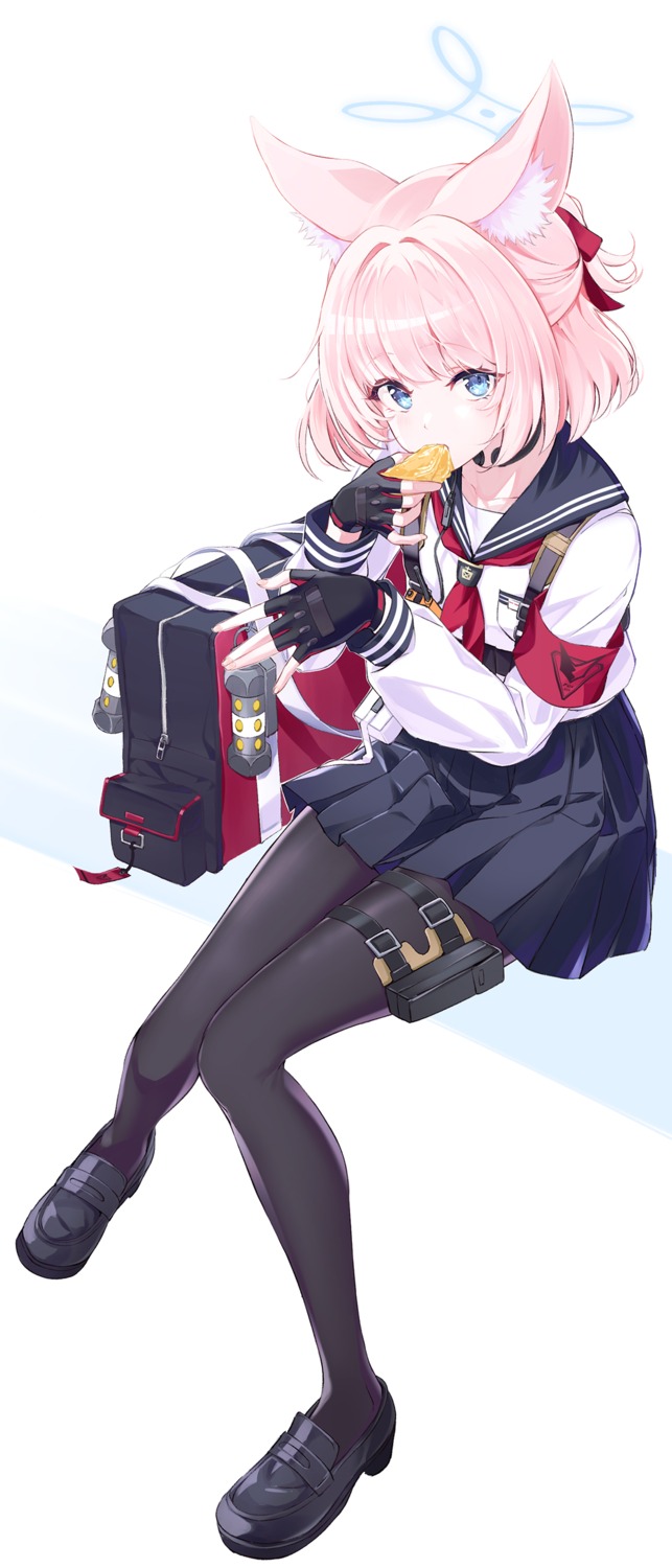 animal_ears, blue_archive, dice_gt, garter, halo, kitsune, pantyhose, seifuku
