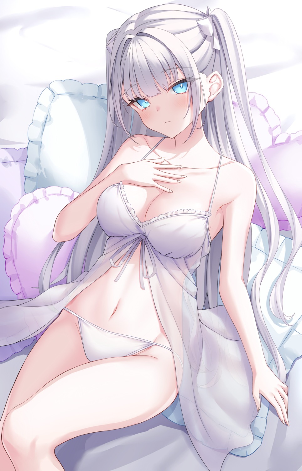 cleavage, lingerie, naga_(pixiv70891418), no_bra, pantsu