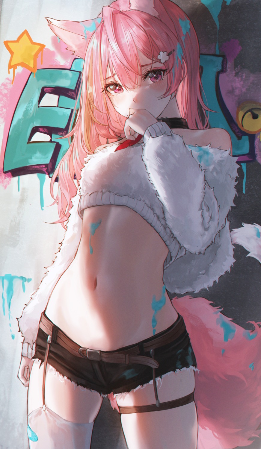 animal_ears, bandaid, bbeedol, garter, kitsune, stockings, tail, thighhighs