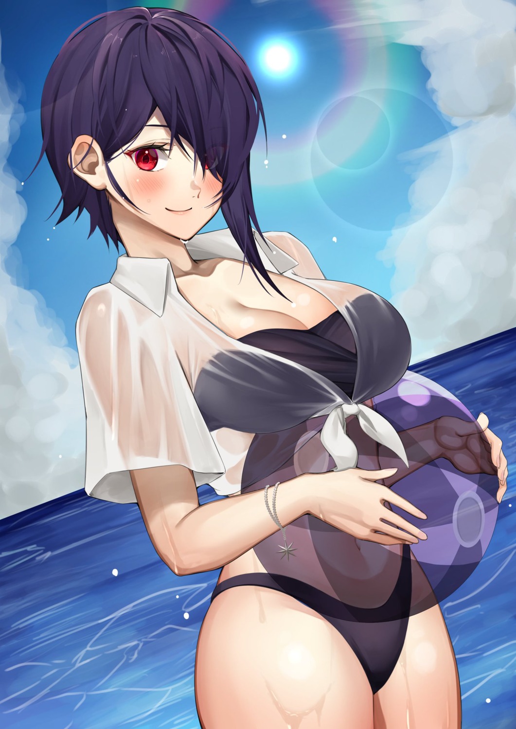 aogiri_koukou, bikini, dress_shirt, open_shirt, otodama_tamako, see_through, swimsuits, wet_clothes, yuya_(pixiv37335712)