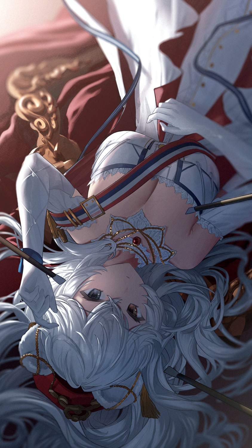 animal_ears, arknights, dress, heterochromia, jfjf, no_bra, rosa_(arknights)