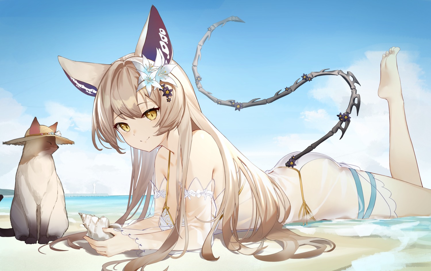 animal_ears, bikini, dress, neko, see_through, swimsuits, tail, wazd0183