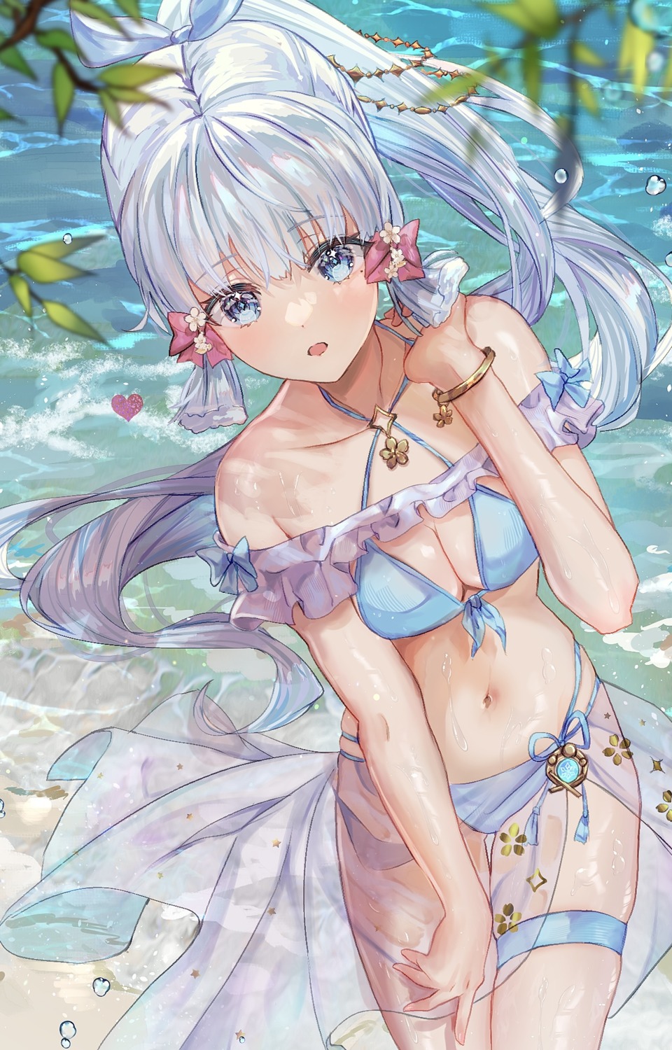 bikini, garter, genshin_impact, isuzu_(an_icy_cat), kamisato_ayaka, see_through, swimsuits, wet