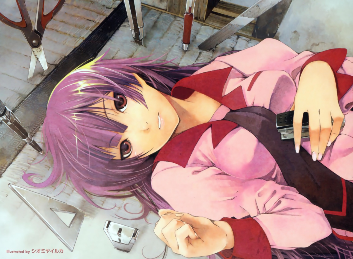 bakemonogatari, monogatari_(series), seifuku, senjougahara_hitagi, shiomiya_iruka