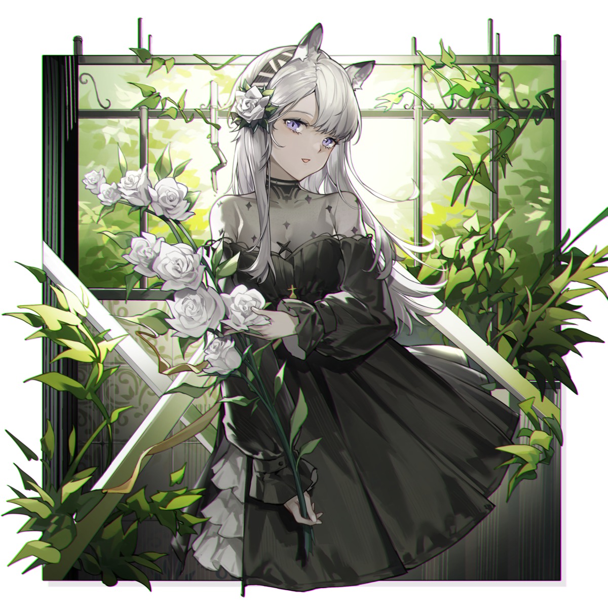 animal_ears, arknights, dress, eminya_27, heavyrain_(arknights), see_through