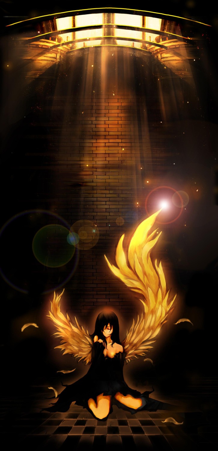 cleavage, dress, kentarou, landscape, wings