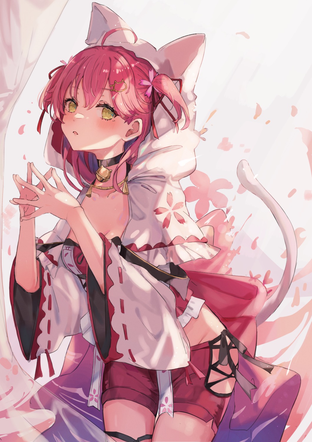 animal_ears, hololive, japanese_clothes, miakiuehashi, nekomimi, sakura_miko, tail