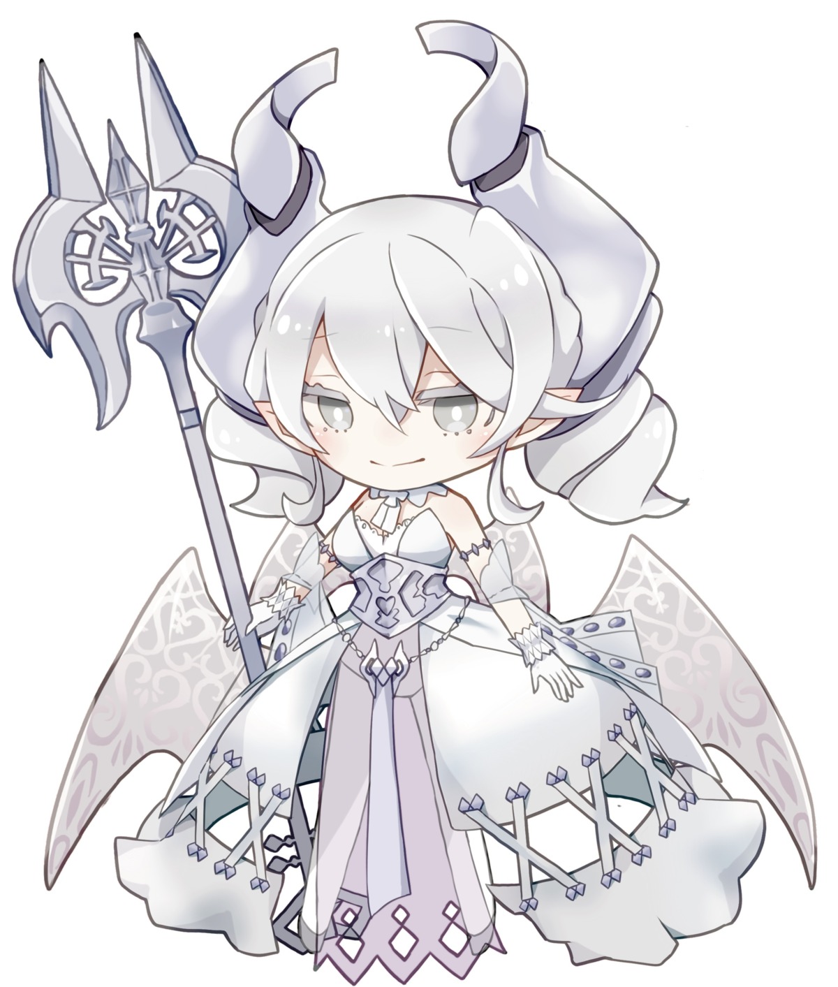 dress, horns, labrynth_of_the_silver_castle, pointy_ears, watamoofu, weapon, wings, yugioh