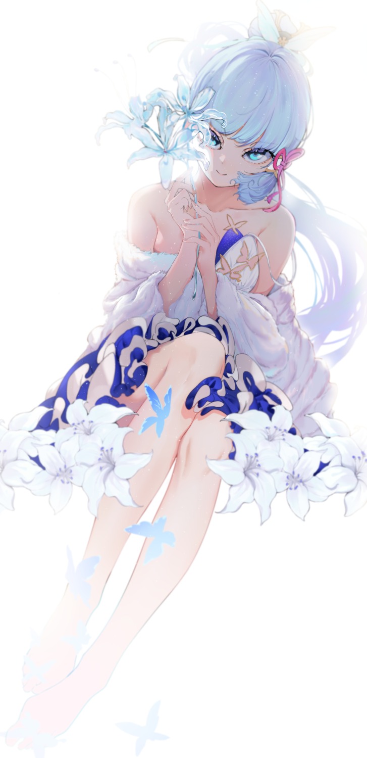 dress, eggs_zero, genshin_impact, kamisato_ayaka, no_bra