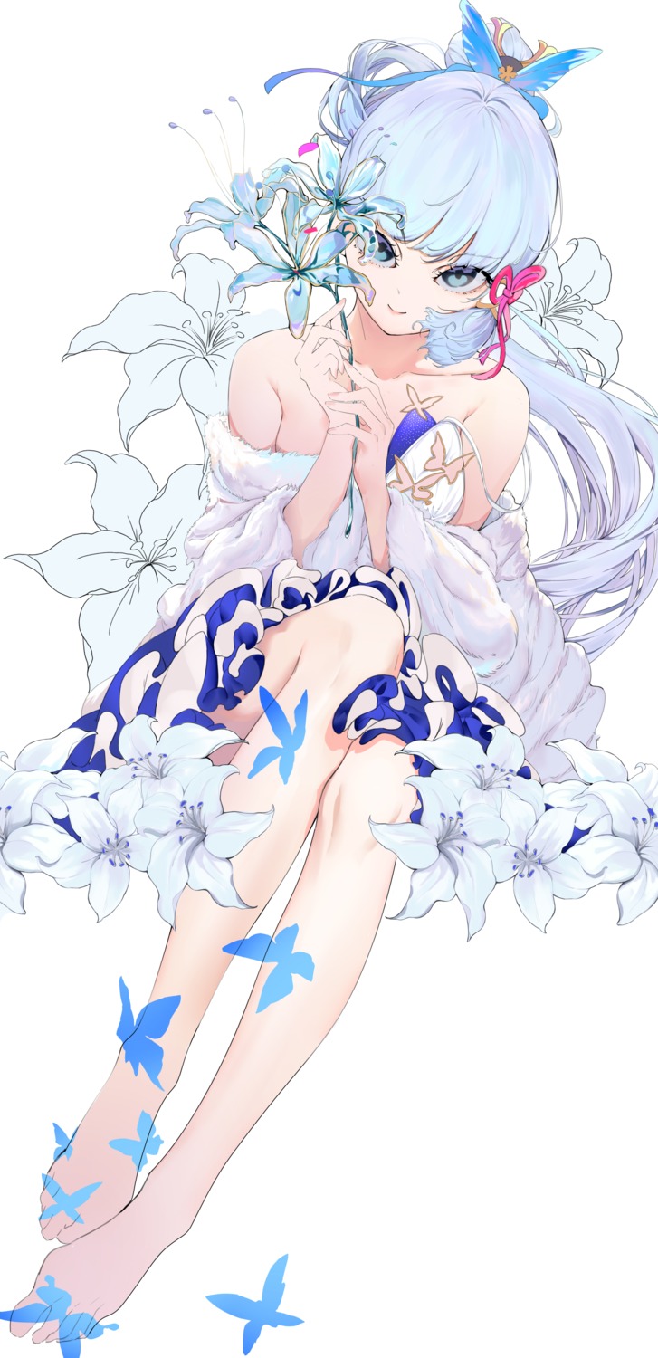 dress, eggs_zero, genshin_impact, kamisato_ayaka, no_bra