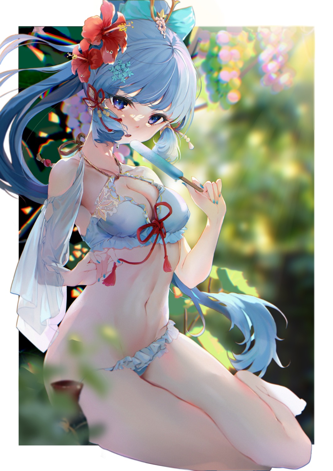 bikini, cleavage, eggs_zero, genshin_impact, kamisato_ayaka, see_through, swimsuits