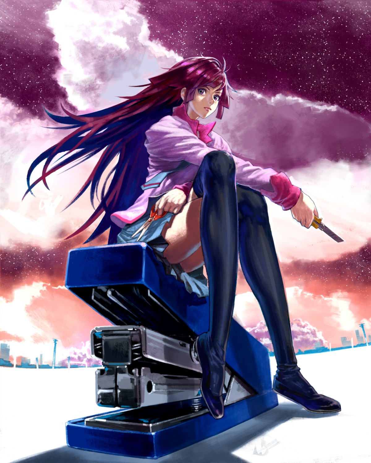 bakemonogatari, diolemonde, monogatari_(series), seifuku, senjougahara_hitagi, thighhighs