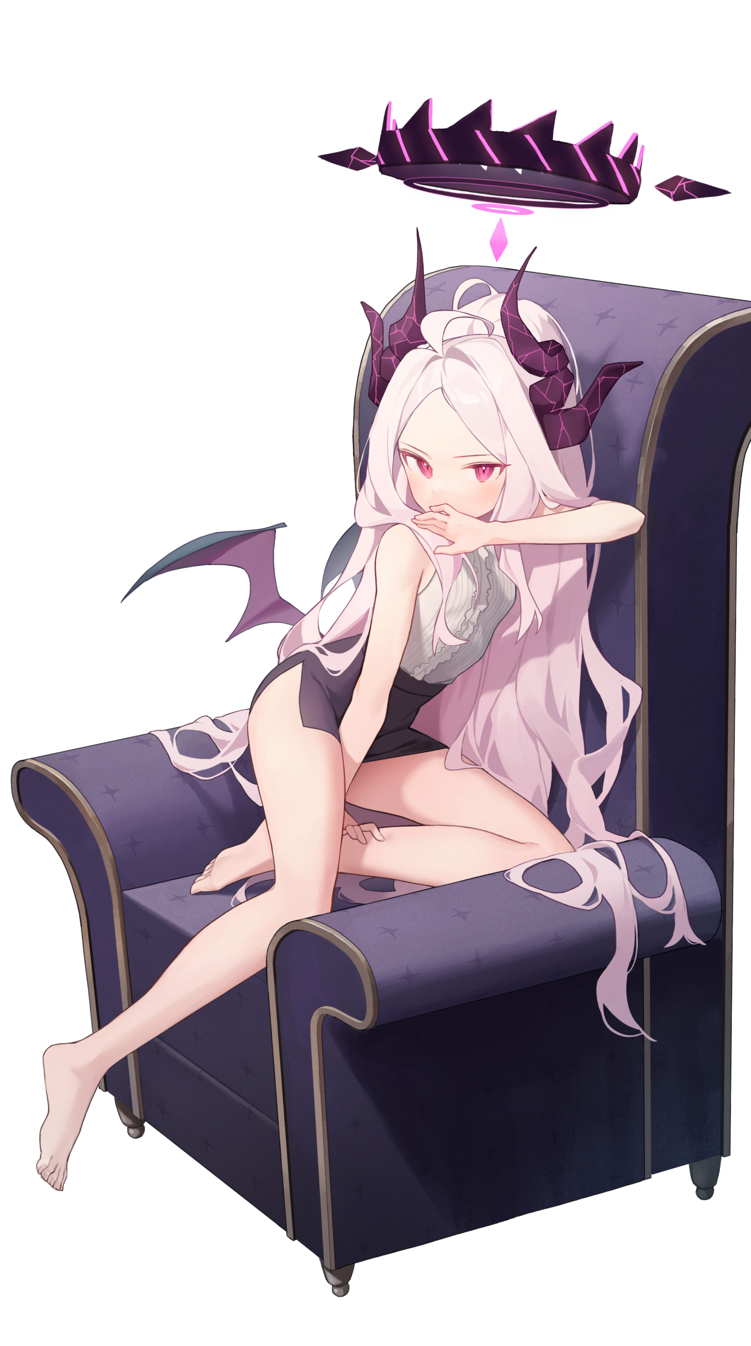 blue_archive, devil, doribae, halo, horns, sorasaki_hina, wings