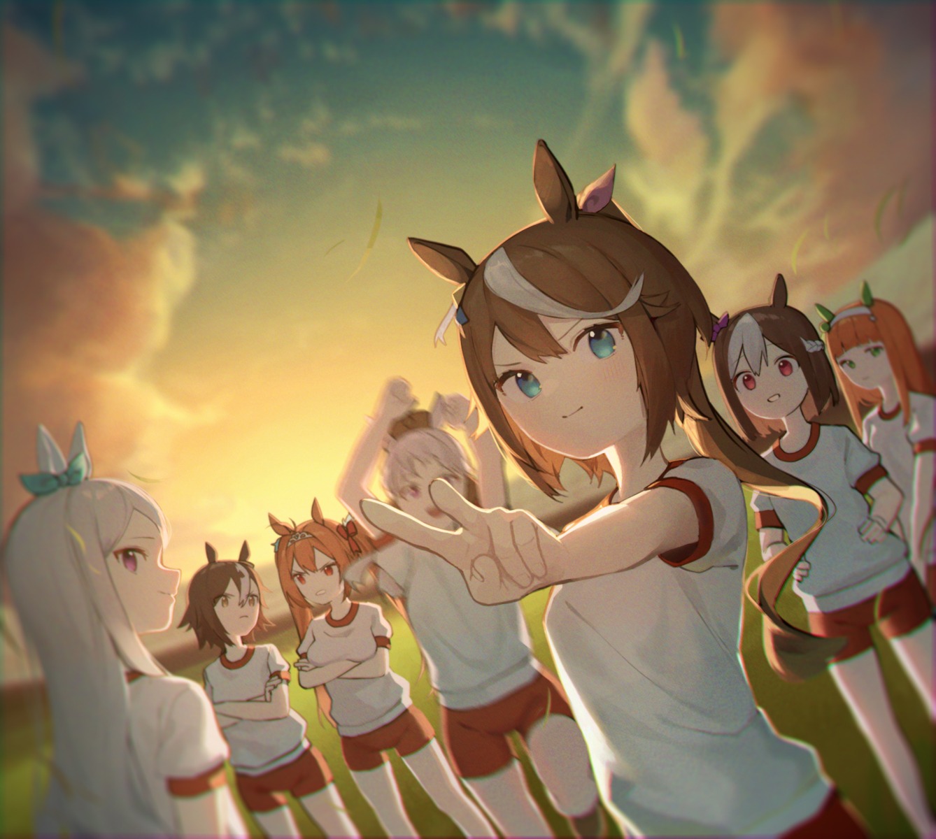 animal_ears, daiwa_scarlet_(umamusume), doribae, gold_ship_(umamusume), gym_uniform, mejiro_mcqueen_(umamusume), silence_suzuka_(umamusume), special_week_(umamusume)
