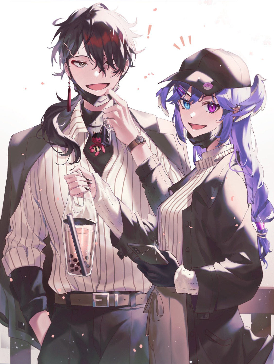 business_suit, heterochromia, nijisanji, nijisanji_en, papercider, selen_tatsuki, sweater, vox_akuma, wings