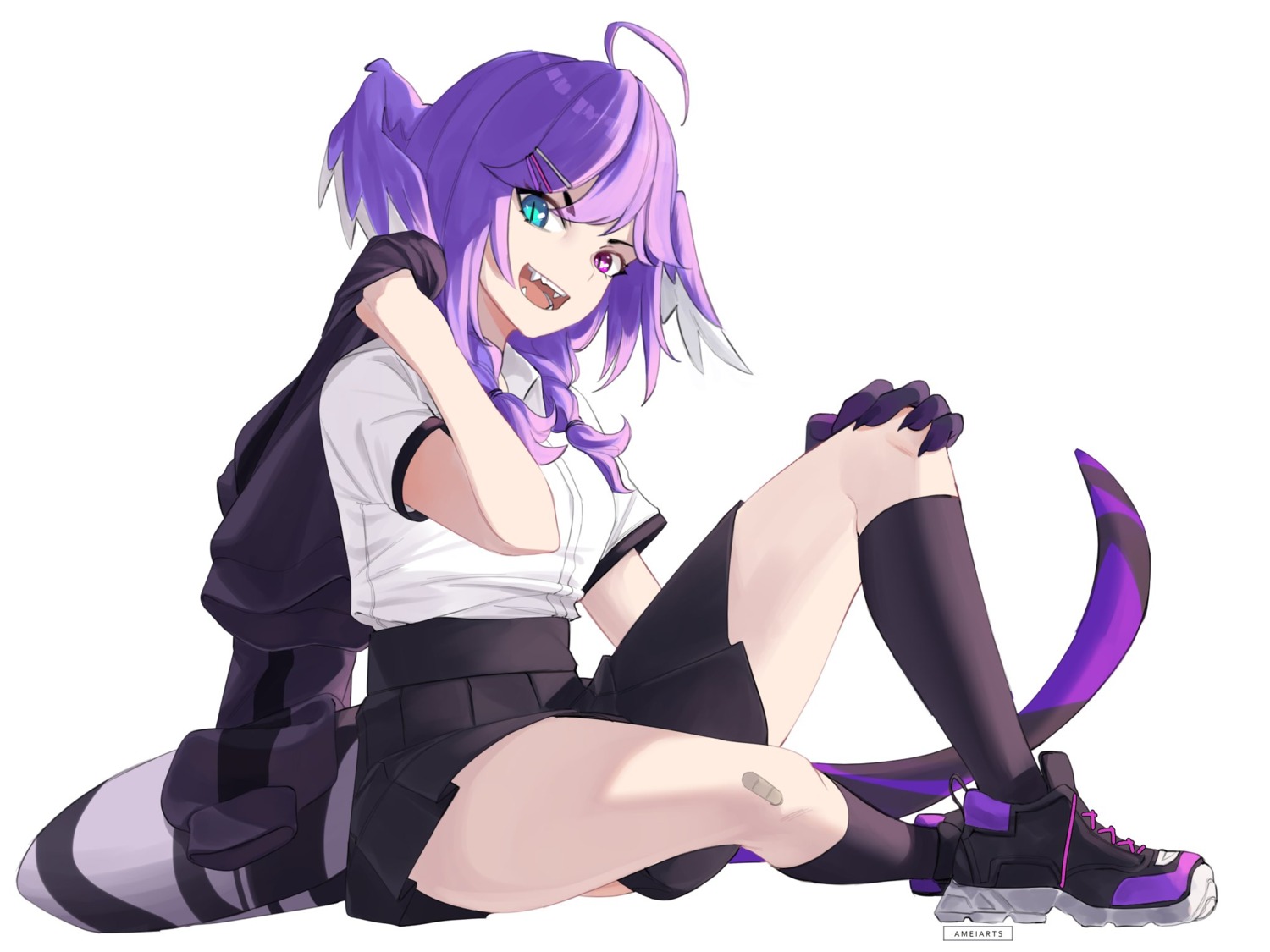 ameiarts, bandaid, heterochromia, nijisanji, nijisanji_en, seifuku, selen_tatsuki, tail, wings
