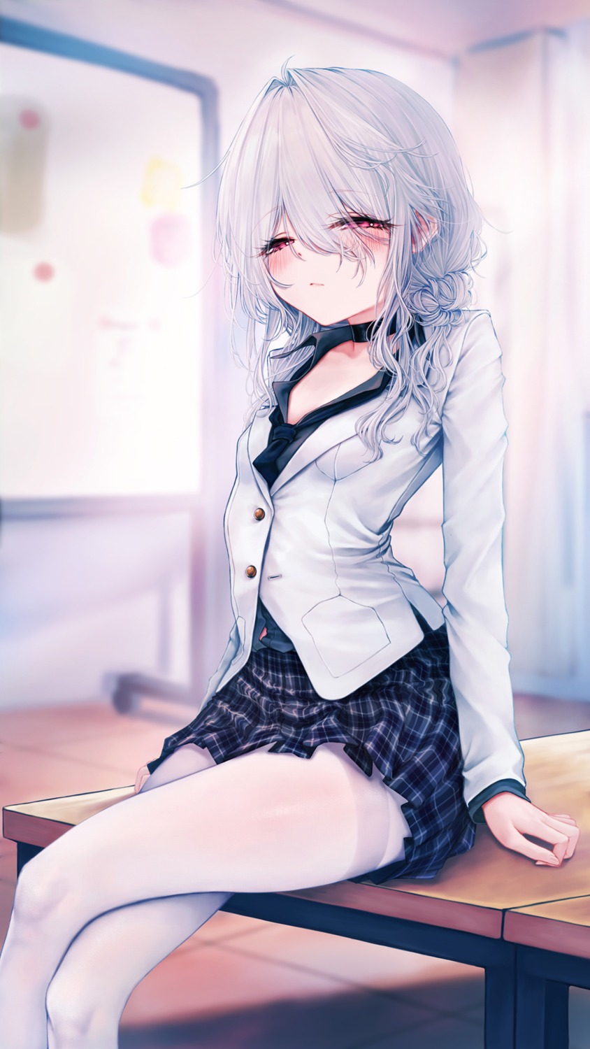 pantyhose, seifuku, skirt_lift, wakaba9704