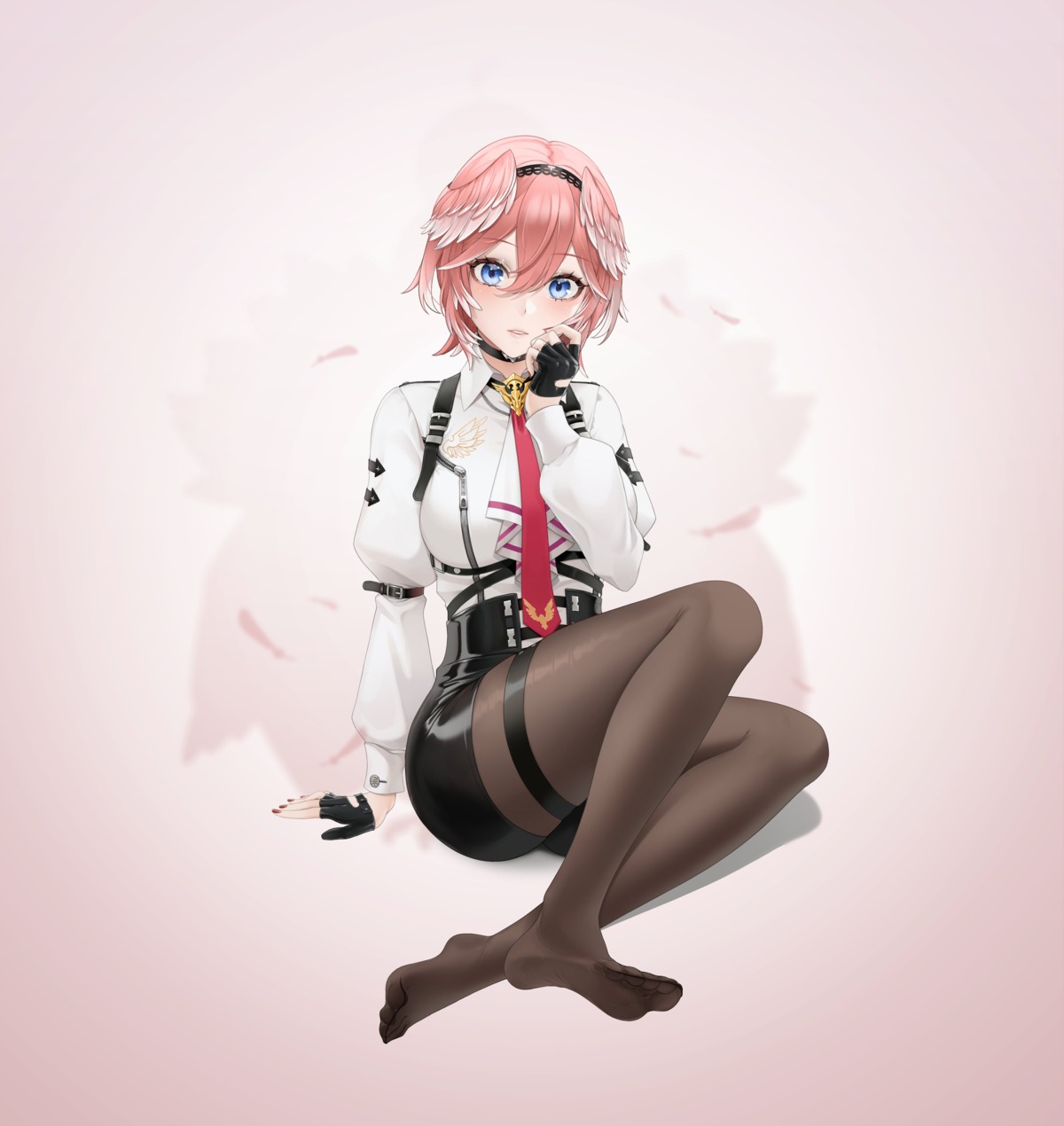 akaisu, feet, garter, hololive, pantyhose, takane_lui, uniform, wings