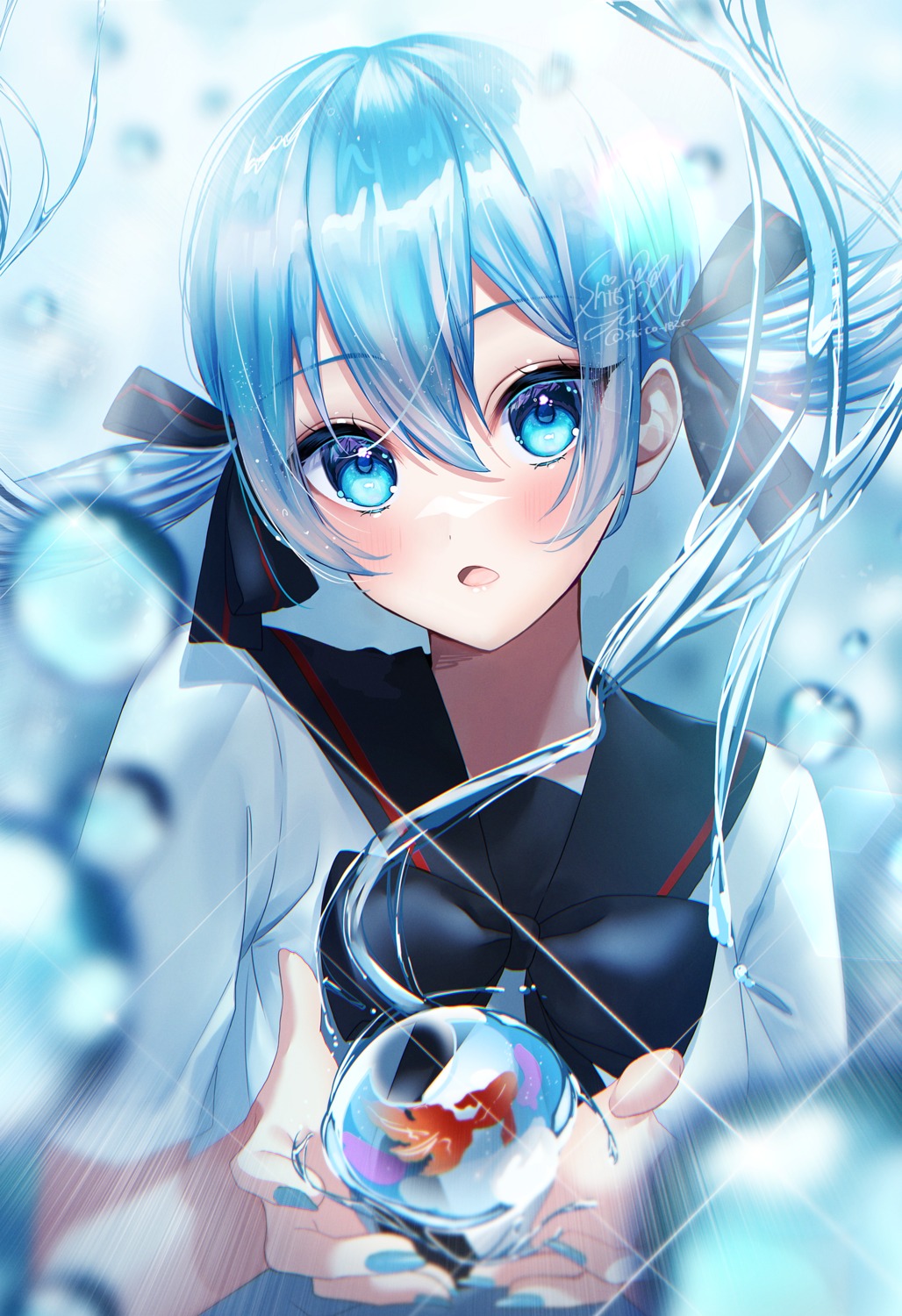 bottle_miku, hatsune_miku, seifuku, shito_yui, vocaloid