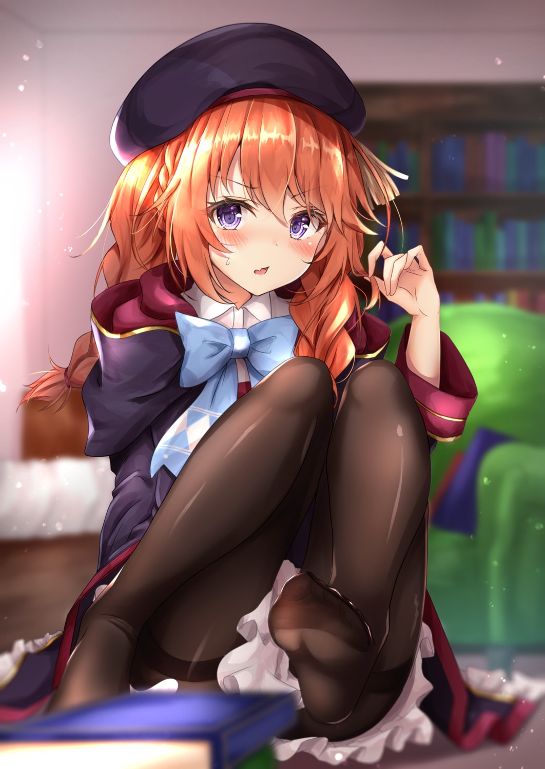 feet, pantyhose, princess_connect!, princess_connect!_re:dive, rumiko_(rmeco), seifuku, shingyouji_yuni, skirt_lift