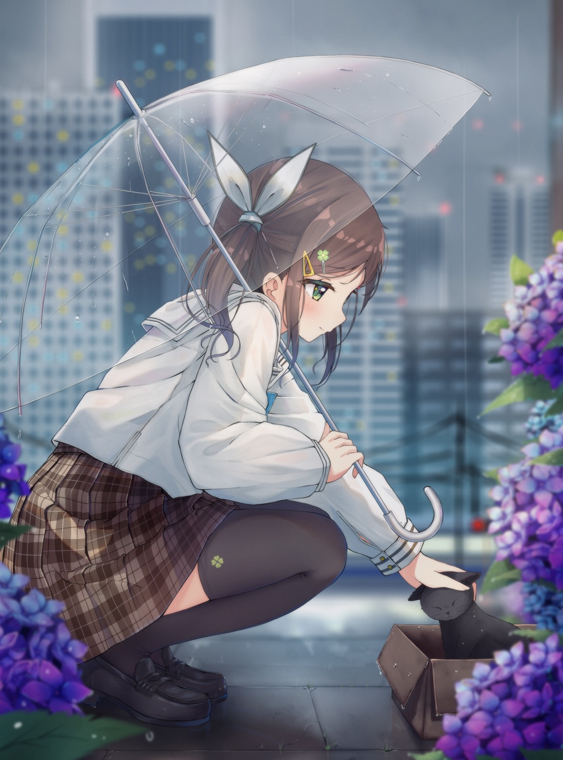 enuni, neko, seifuku, thighhighs, umbrella