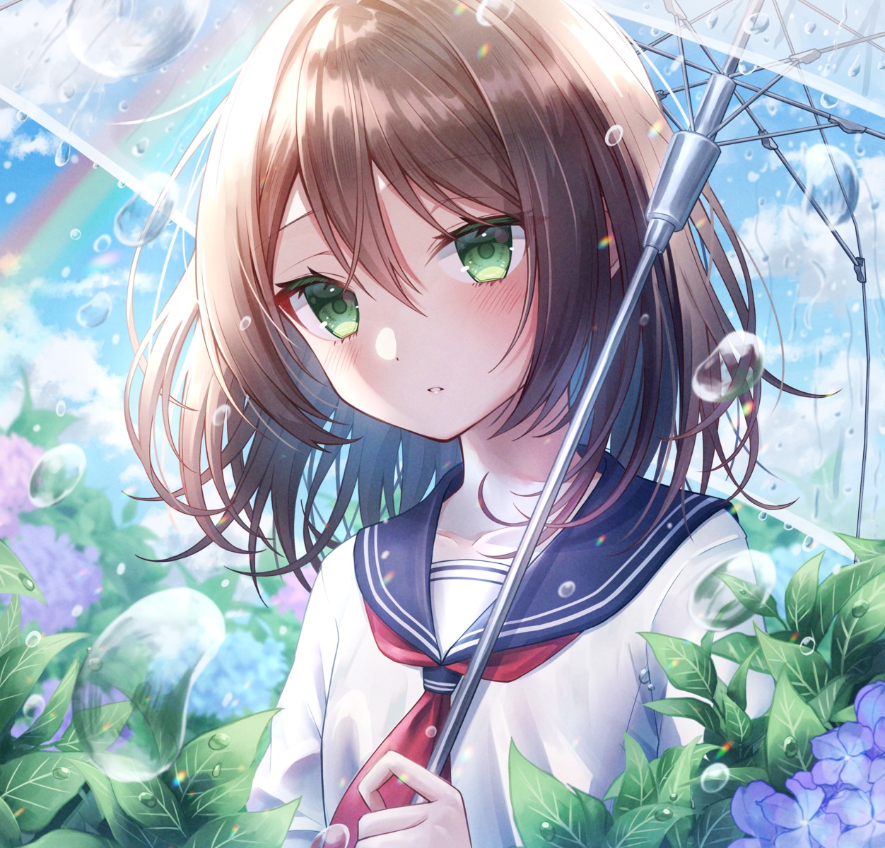 kuroneko, seifuku, umbrella