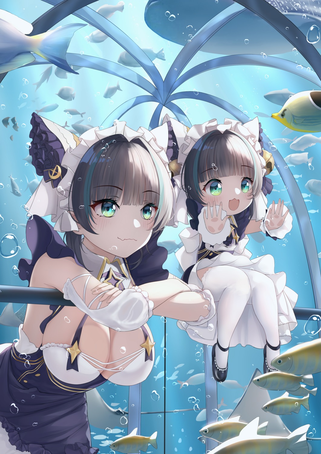 animal_ears, azur_lane, cheshire_(azur_lane), little_cheshire_(azur_lane), maid, nekomimi, no_bra, shigatsu_(4gate), thighhighs