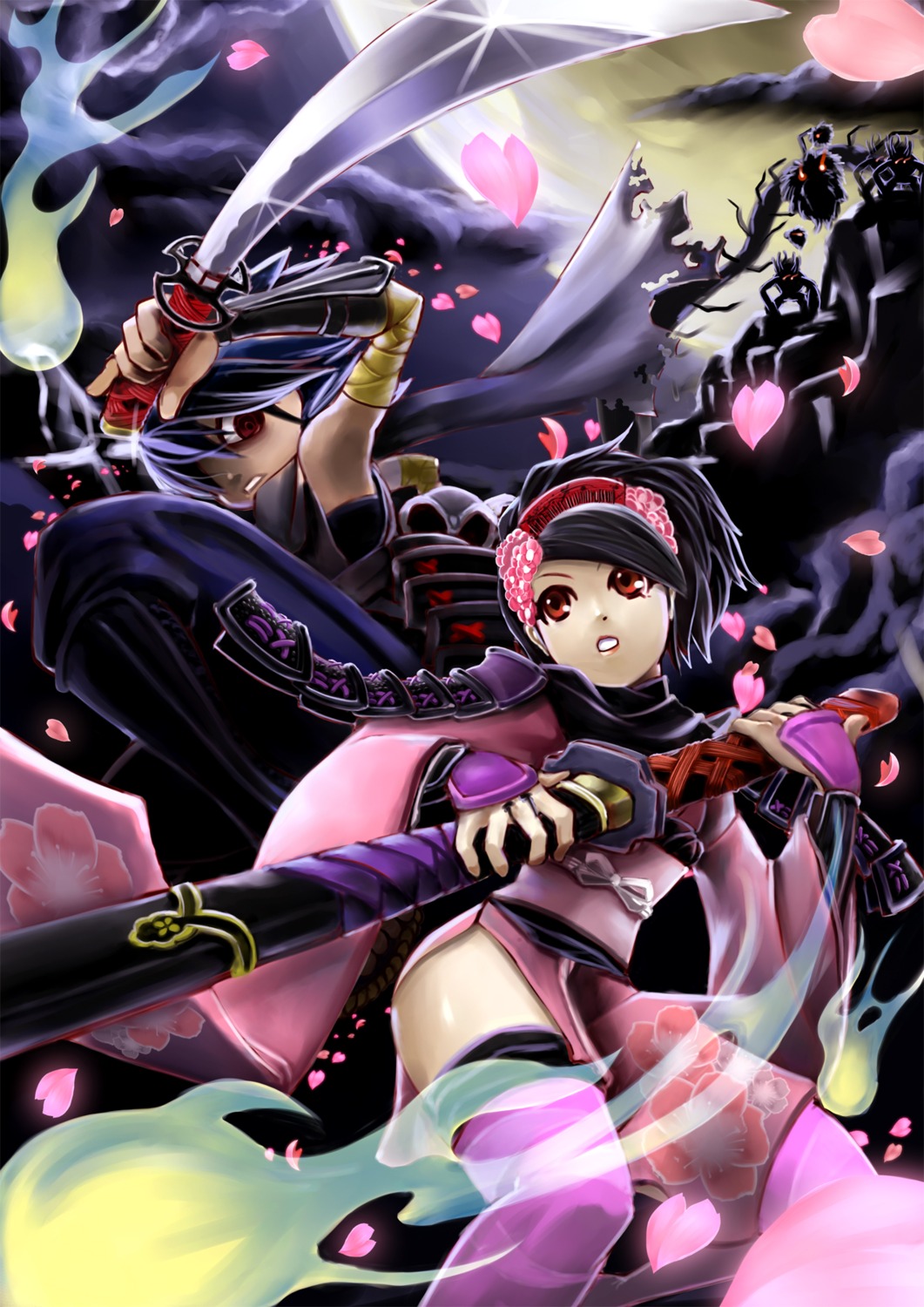 berid, kisuke, momohime_(muramasa), oboro_muramasa, sword, thighhighs