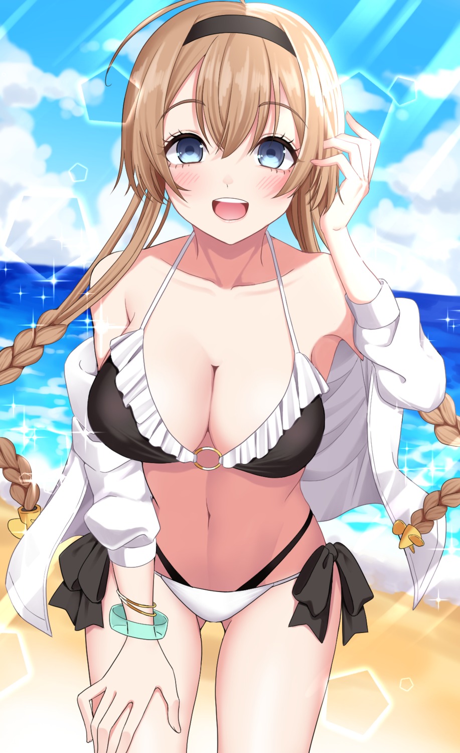 bikini, kantai_collection, open_shirt, swimsuits, teruzuki_(kancolle), yomogi_dango