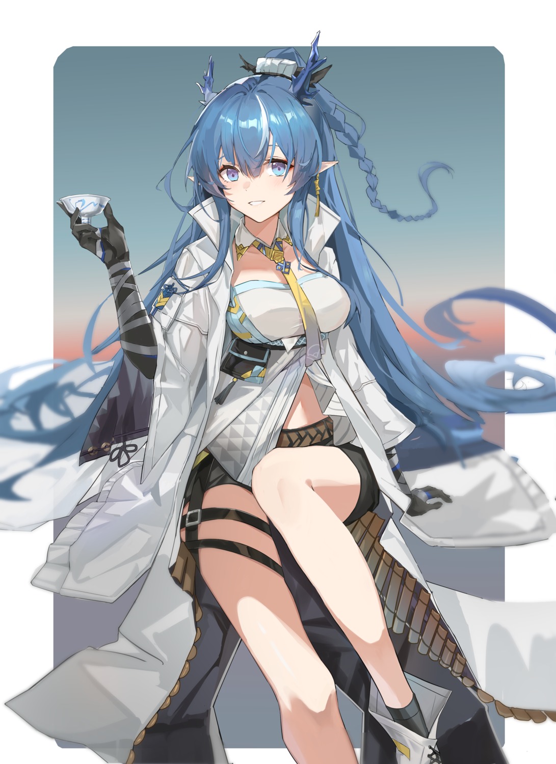arknights, chenmu_sora, garter, horns, ling_(arknights), pointy_ears