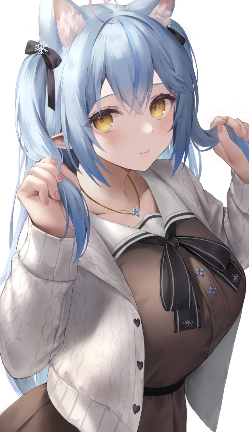 animal_ears, elf, hibimaru, hololive, nekomimi, pointy_ears, seifuku, sweater