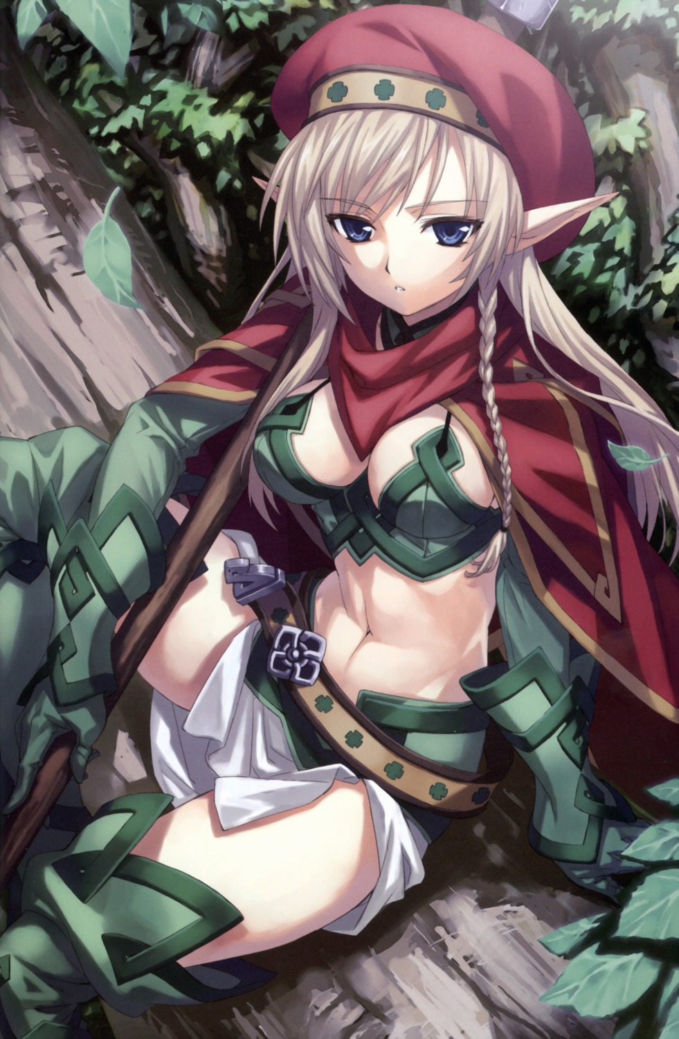 alleyne, cleavage, elf, matsuryuu, pointy_ears, queen's_blade, screening, thighhighs