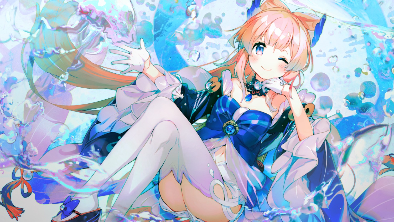 dress, genshin_impact, namie-kun, sangonomiya_kokomi, thighhighs, wallpaper